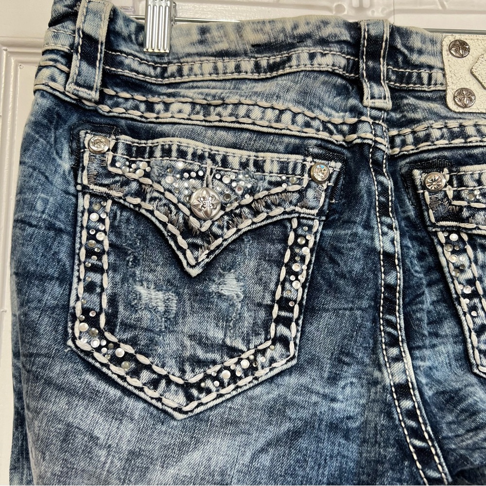 Miss Me Embellished Signature Ankle Skinny Jeans Acid Wash Mid Rise Size 30 Y2K - Picture 10 of 16